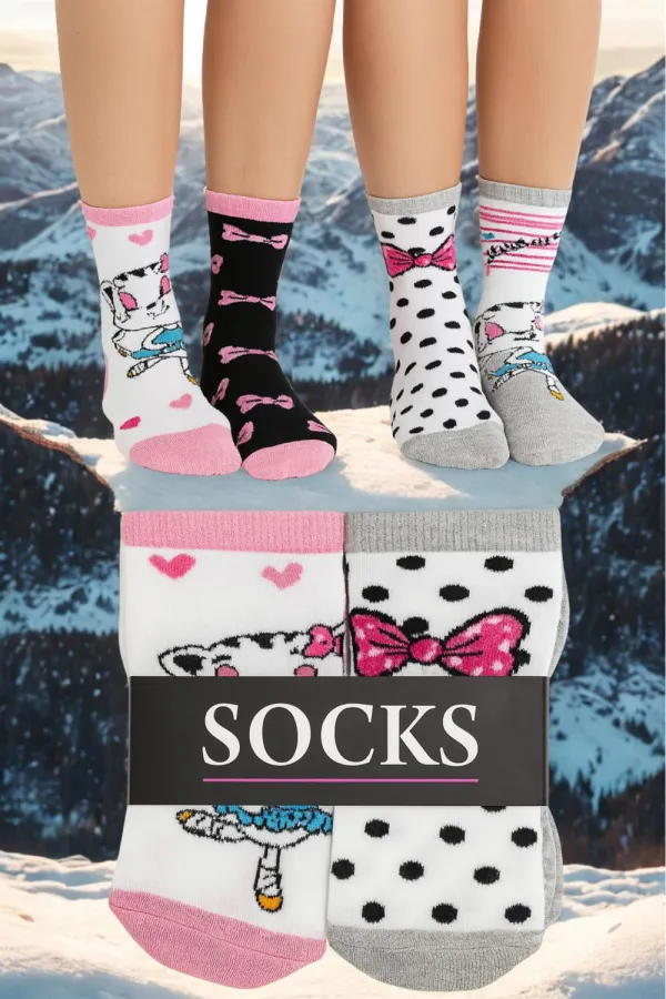 Çoçuk Çok Desenli Soket Çorap Renkli 4'Lü Paket