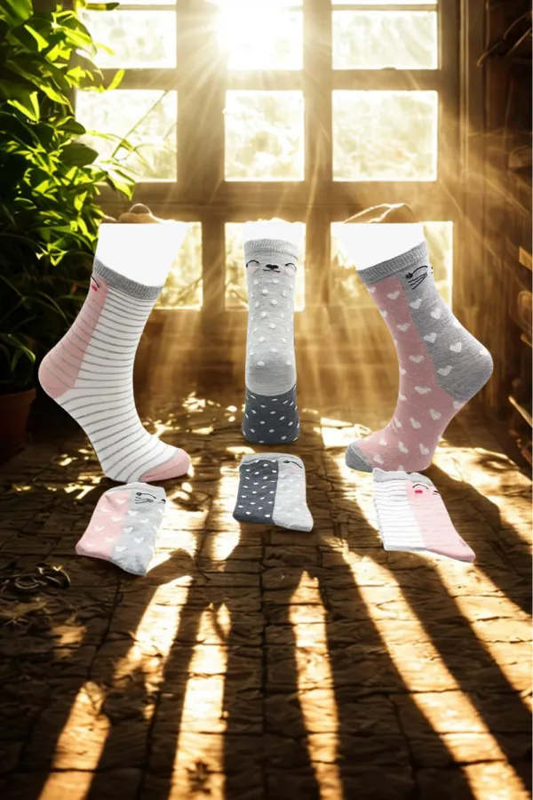 Çoçuk Çok Desenli Soket Çorap Renkli 3'Lü Paket