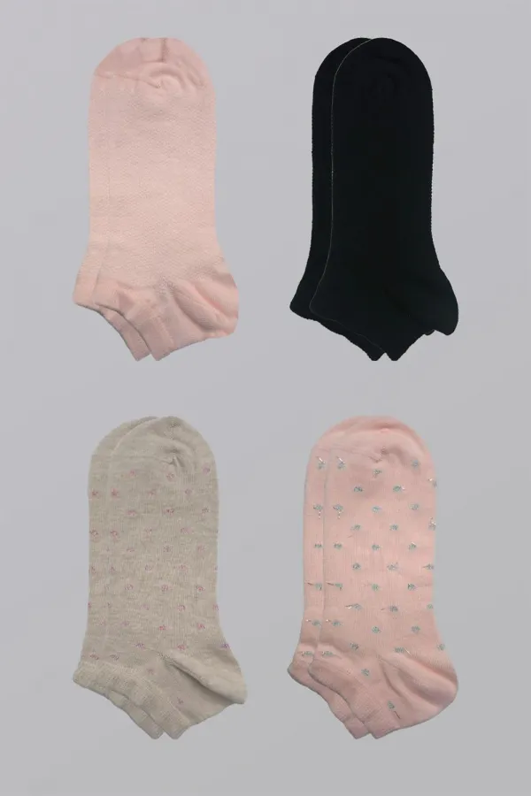 Kadın Pamuklu Patik Çorap Renkli 4'Lü Paket