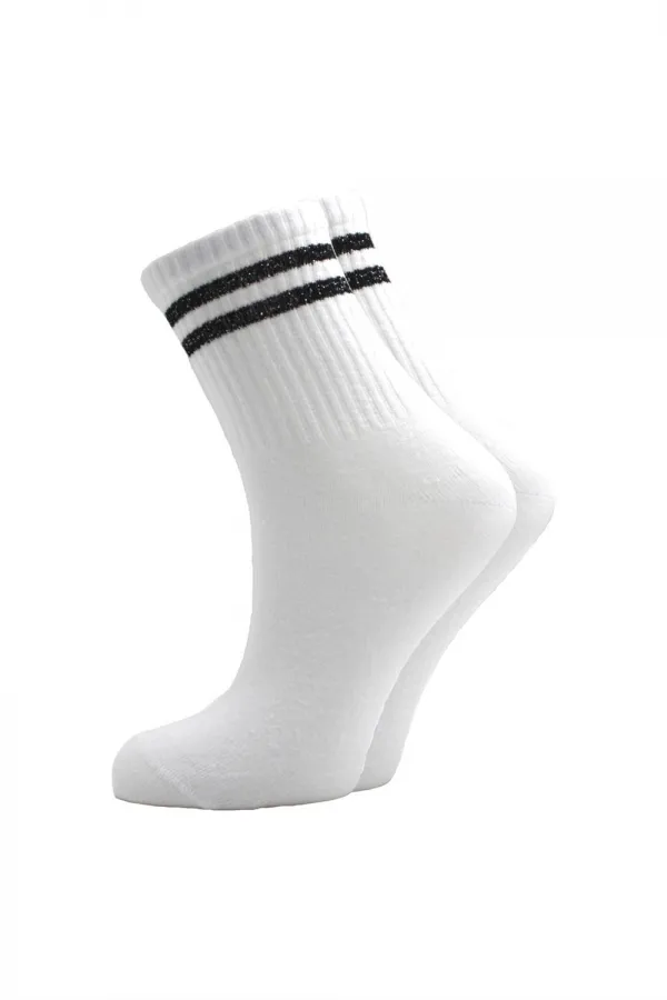 Women's Colorful Striped White Ankle Tennis Socks College 4-Pack