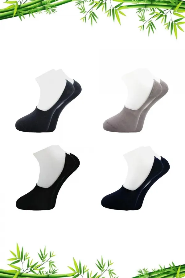 Men's Bamboo Ballet Flats Assorted Colorful Socks Seamless Invisible Non-Slip Silicone Heel 4-Pack
