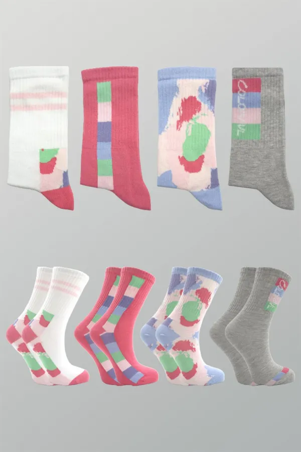 Chaussettes courtes en coton pour femmes, multicolores, lot de 4