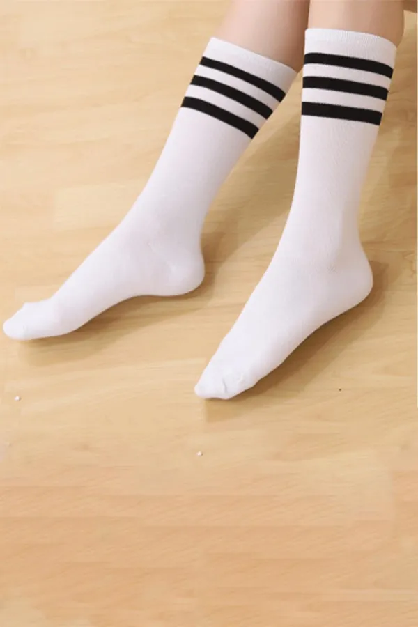 Unisex Renkli Siyah 3 Çizgili Beyaz Soket Tenis Çorap Kolej 3'Lü Paket