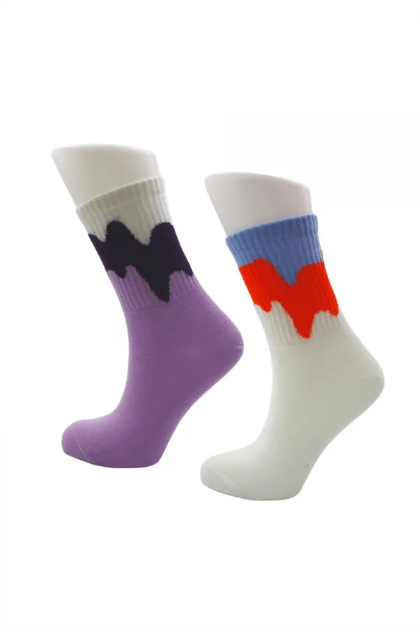 Chaussettes de tennis colorées pour femmes, en coton, à motifs, lot de 6