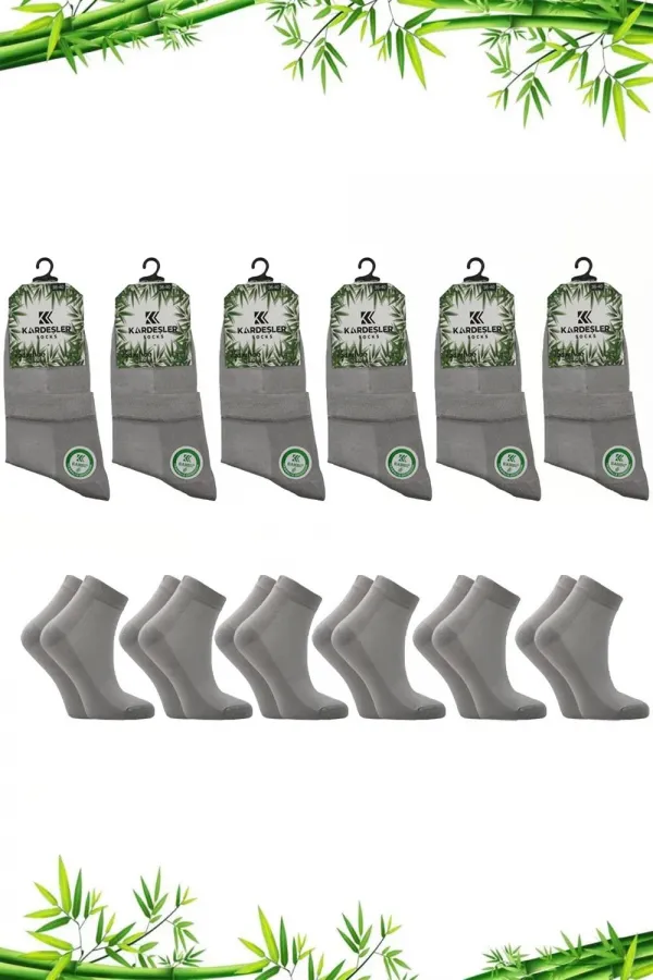 Kadın Bambu Yarım Konç Dikişsiz Düz Çorap Gri 6'Lı Paket
