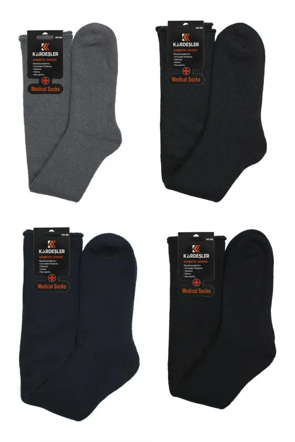 Men's Non-Elastic Medical Terry Knee-High Socks, Multicolored, 4-Pack