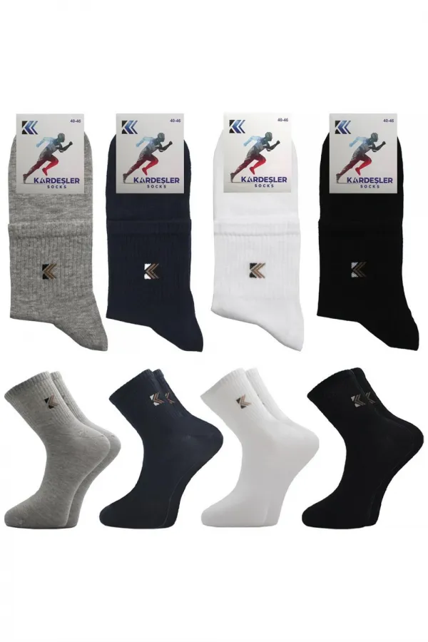 Men's Half-Length Tennis College Multicolored Cotton Plain Socks, 4-Pack