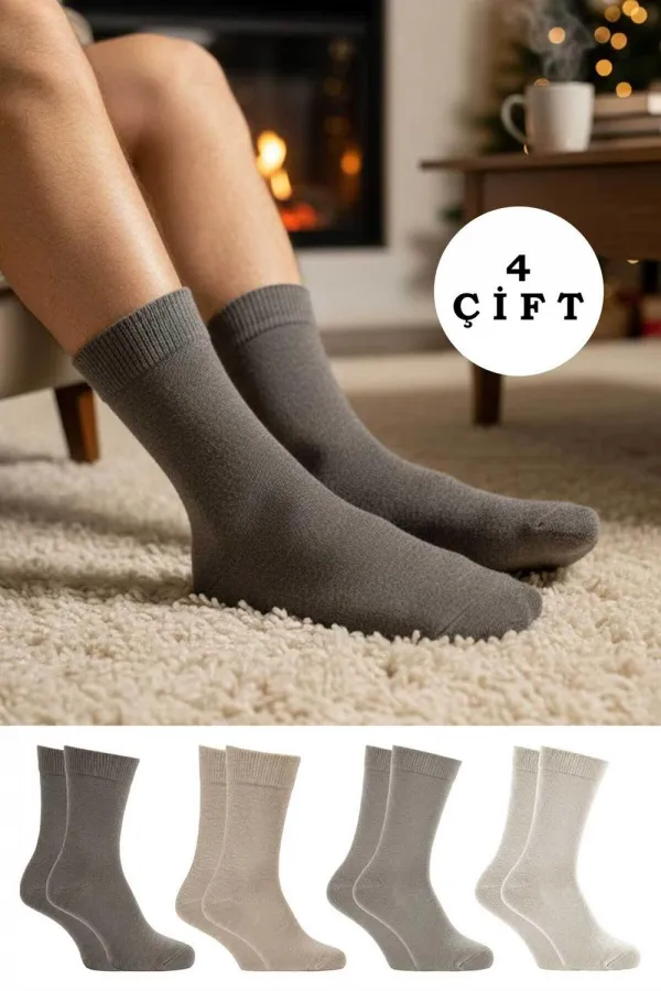 Erkek Alpaka Yün Kışlık Havlu Kalın Soket Çorap 4'Lü Paket