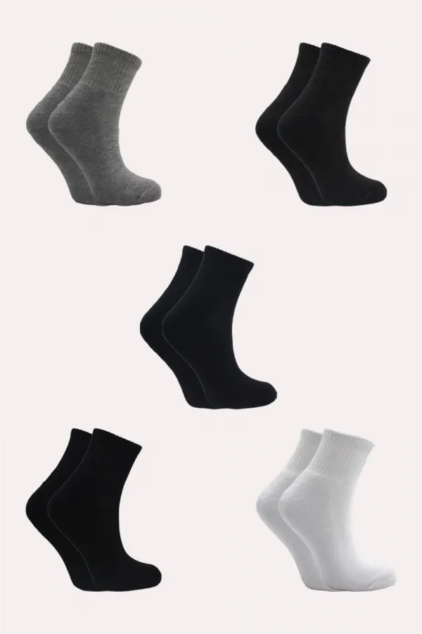 Kadın Pamuklu Yarım Konç Tenis Kolej Taban Altı Havlu Çorap Çok Renkli 5'Li Paket