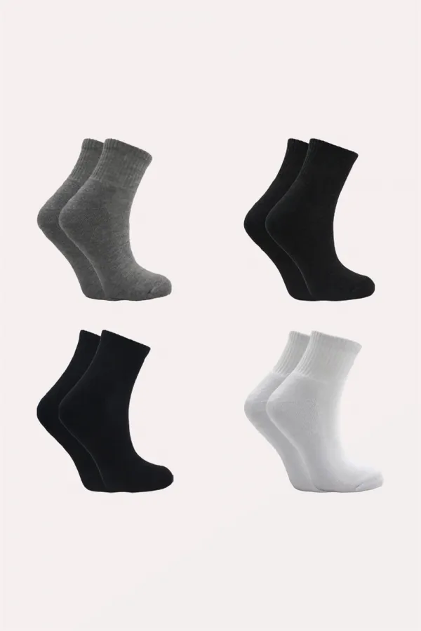 Kadın Pamuklu Yarım Konç Tenis Kolej Taban Altı Havlu Çorap Çok Renkli 4'Lü Paket