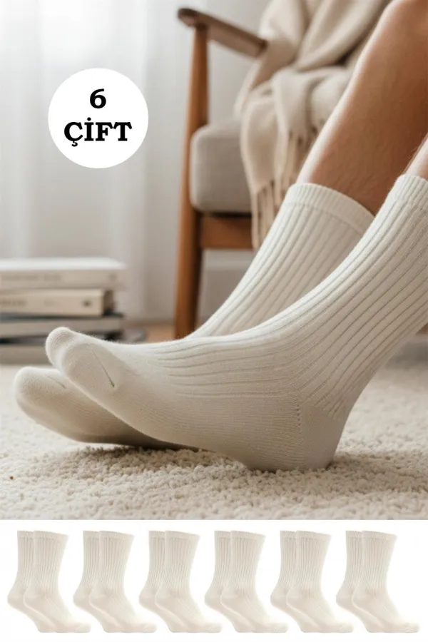 Men's Organic Wool Winter Ankle Socks, Cream, 6-Pack