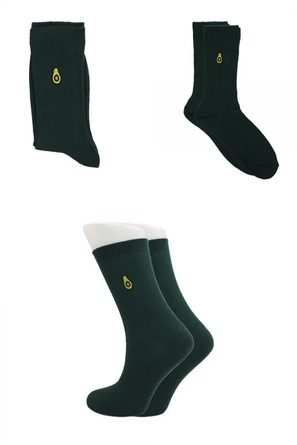 Chaussettes unisexes en coton vert foncé brodées à motifs