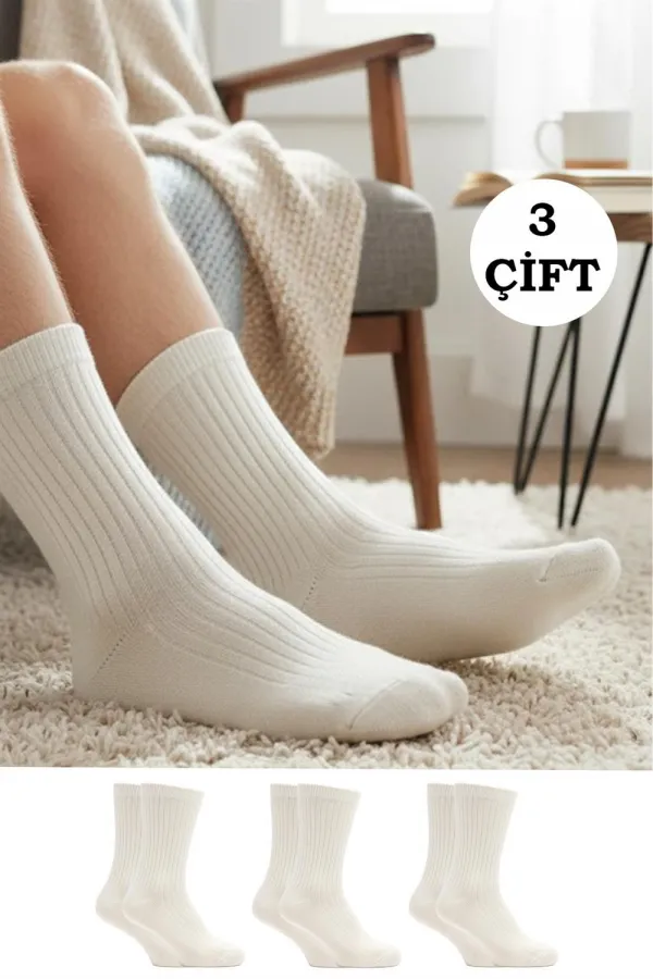 Men's Organic Wool Winter Ankle Socks, Cream, 3-Pack