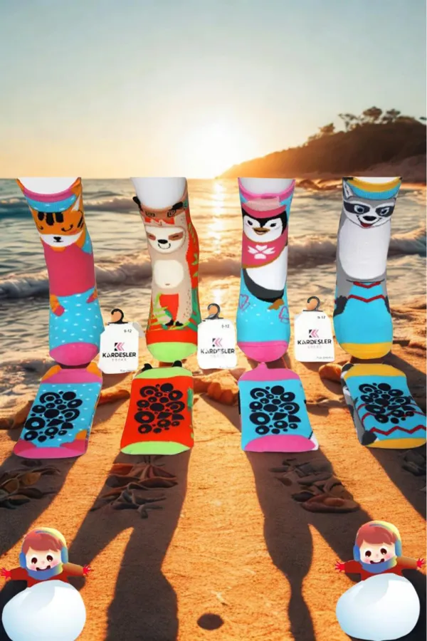 Serviette pour enfants, chaussettes courtes à motifs variés, colorées, lot de 4