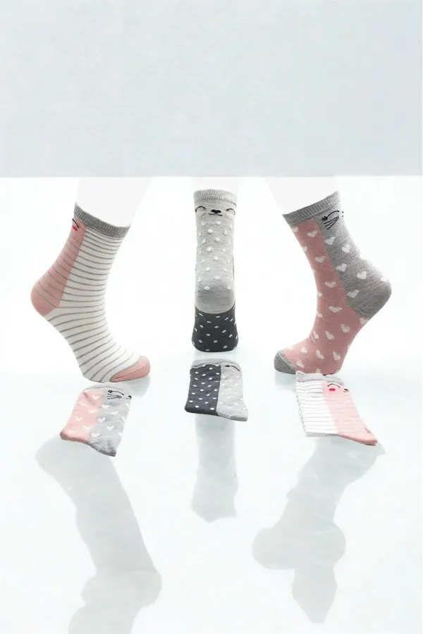 Çoçuk Çok Desenli Soket Çorap Renkli 3'Lü Paket