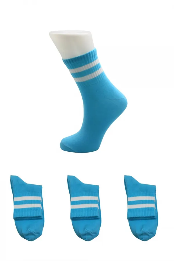 Unisex White 2 Striped Blue Half-Cuff Tennis Socks College 3-Pack