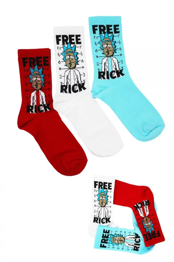 Unisex Colorful Free Rick Patterned Socks, 3-Pack