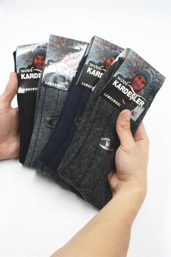 Men's Lambswool Winter Ankle Socks, Multicolored, 4-Pack