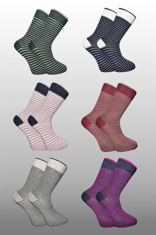 Men's Multicolored Ankle Socks, Long Striped Pattern, Seamless, 6-Pack