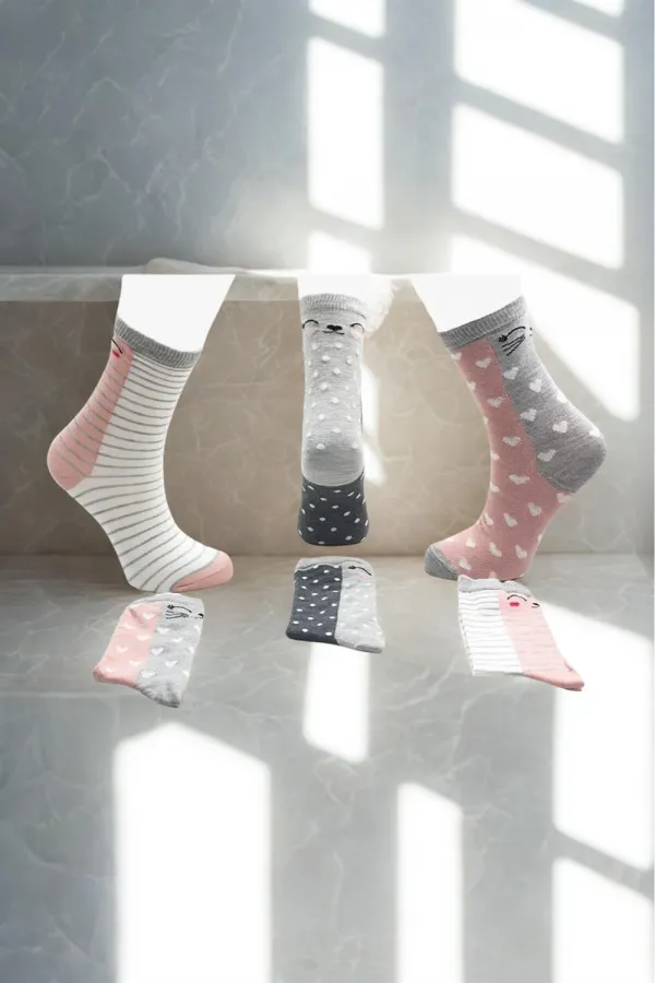 Çoçuk Çok Desenli Soket Çorap Renkli 3'Lü Paket