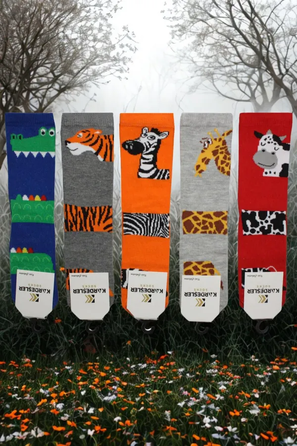 Çoçuk Çok Desenli Soket Çorap Renkli 5'Li Paket