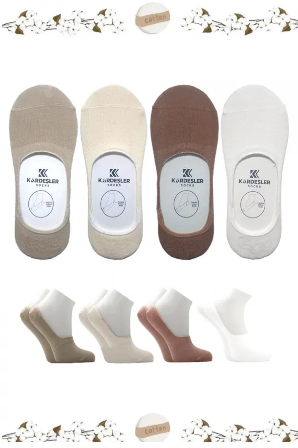 Chaussettes ballerines pour femmes, colorées, en coton, invisibles, antidérapantes, talon en silicone, lot de 4