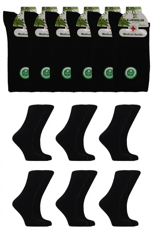 Chaussettes en bambou pour femmes diabétiques, non compressives, noires, lot de 6