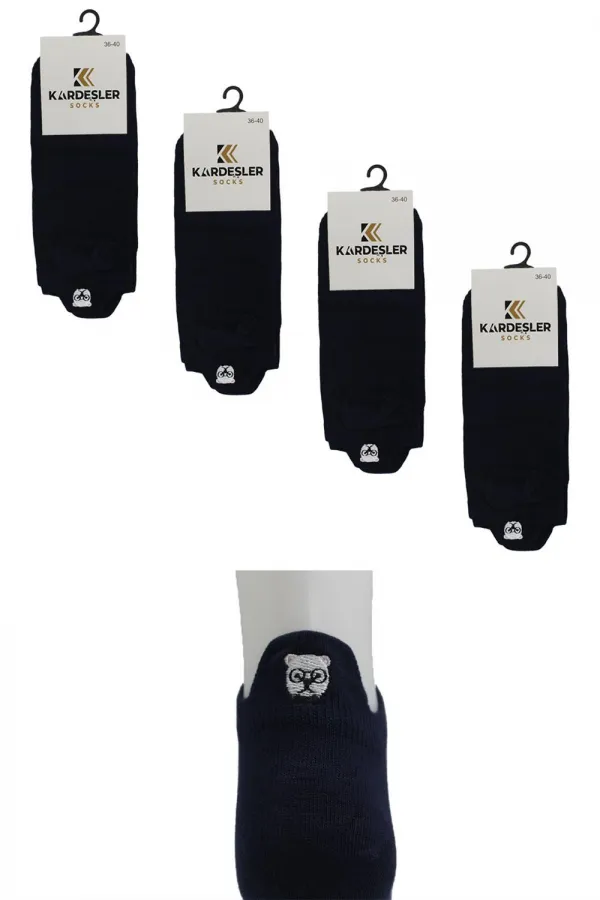 Chaussettes courtes en coton bleu marine à motifs pour femme, lot de 4