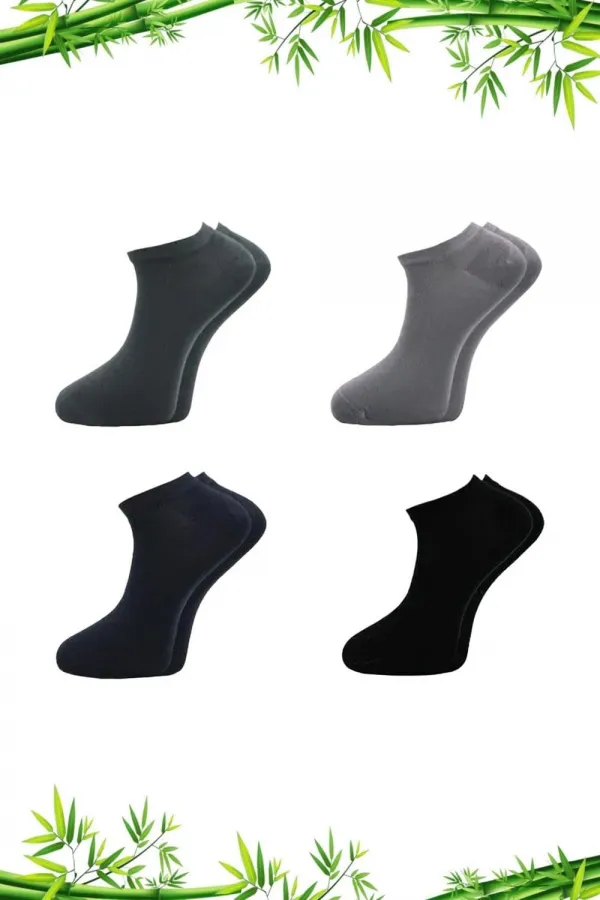 Erkek Bambu Patik Asorti Çok Renkli Çorap Dikişsiz 4'Lü Paket