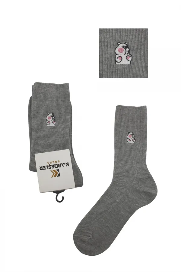 Unisex Patterned Embroidered Colorful Cotton Ankle Socks