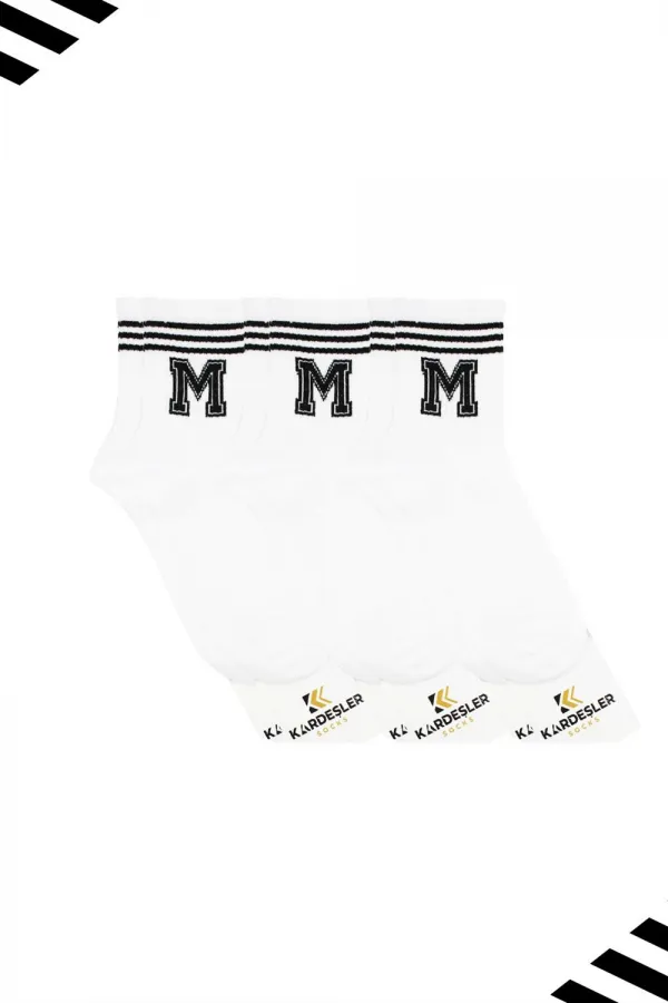 Unisex M Letter Patterned Tennis Socks (LETTER SOCKS) 3-Pack