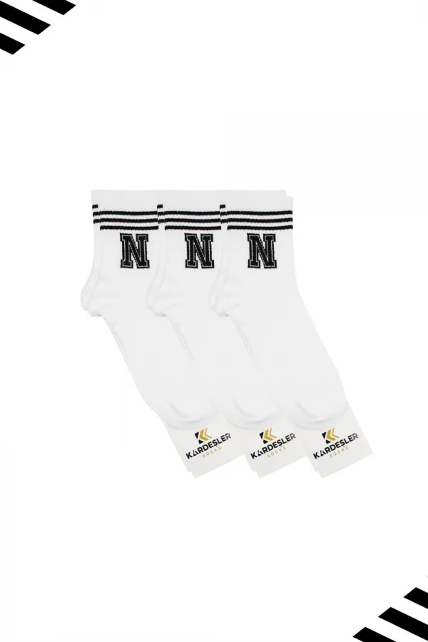 Unisex Tennis Socks with Letter N Design (LETTER SOCKS) 3-Pack