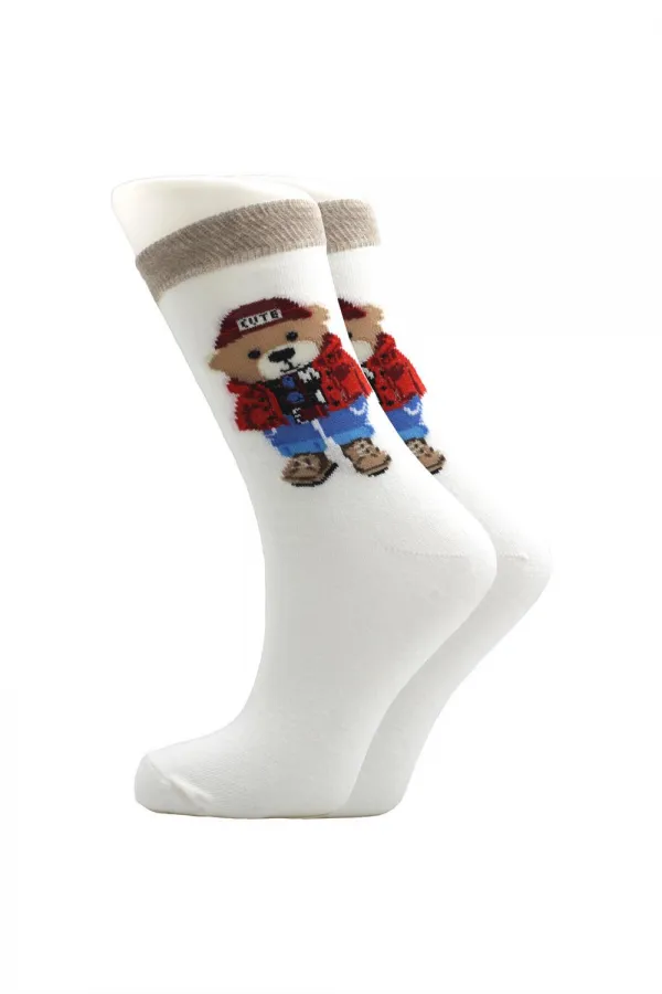 Chaussettes courtes en coton à motif ours coloré pour femmes, lot de 4