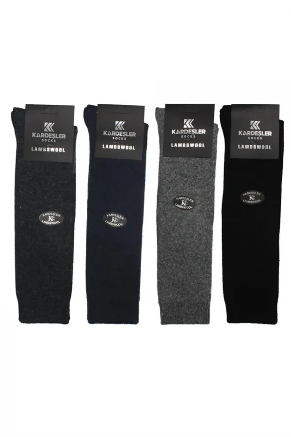Men's Knee-High Lambswool Thermal Wool Winter Terry Thick Multicolored Socks, 4-Pack