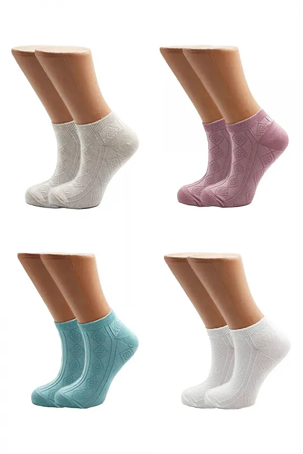 Chaussettes courtes en coton coloré pour femme, à motifs, lot de 4