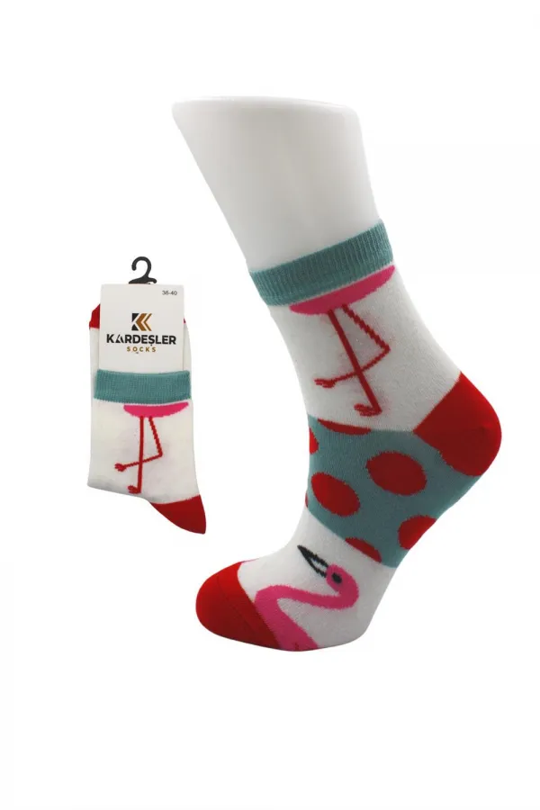 Chaussettes en coton à demi-revers colorées pour femmes, motif flamant rose, lot de 6