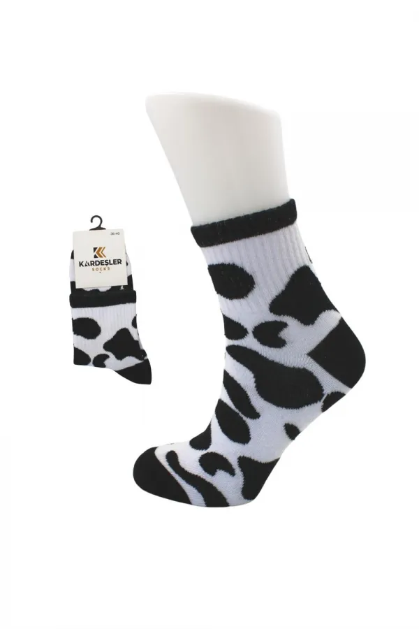 Lot de 4 paires de chaussettes de tennis colorées en coton pour femmes, motif vache, style universitaire