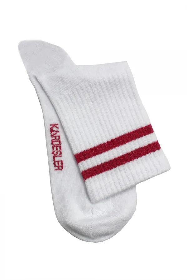 Women's Colorful Striped White Ankle Tennis Socks College 4-Pack