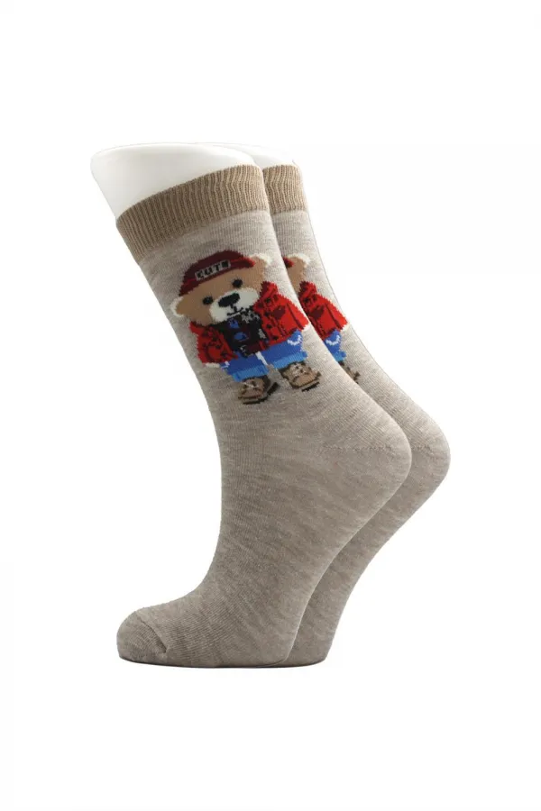 Chaussettes courtes en coton à motif ours coloré pour femmes, lot de 4
