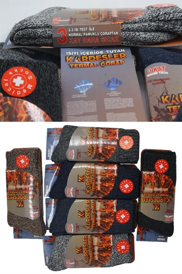 Men's Lambswool Thermal Wool Winter Terry Thick Multicolored Socks 6-Pack Keeps Heat In