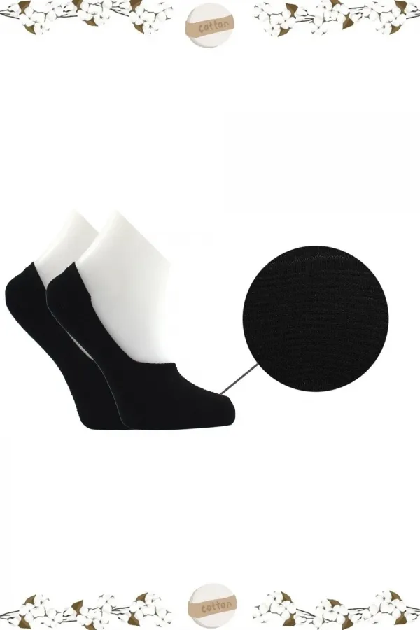 Kadın Pamuklu Dikişsiz Görünmez Kaydırmaz Topuk Silikonlu Babet Çorap Siyah 6'Lı Paket