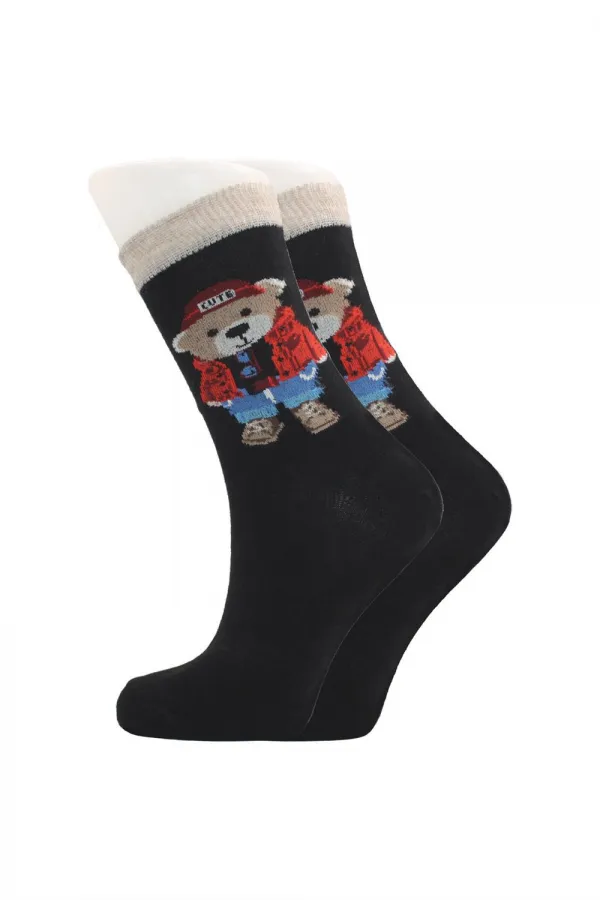 Chaussettes courtes en coton à motif ours coloré pour femmes, lot de 4