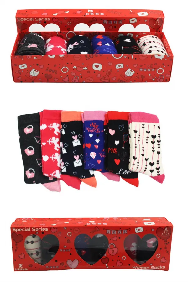 Unisex Couple Gift Set, Box No. 1, Contains 6 Pairs of Socks in 6 Different Designs