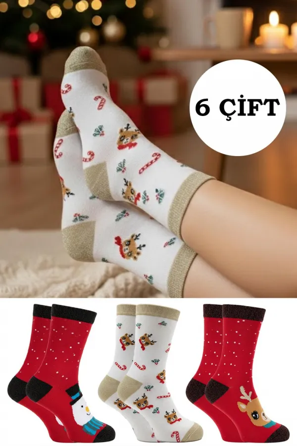 Christmas/New Year's Patterned Ankle Socks, Colorful, 6-Pack