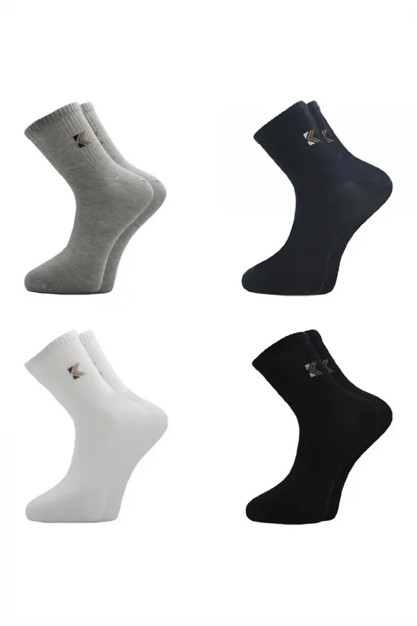 Men's Half-Length Tennis College Multicolored Cotton Plain Socks, 4-Pack