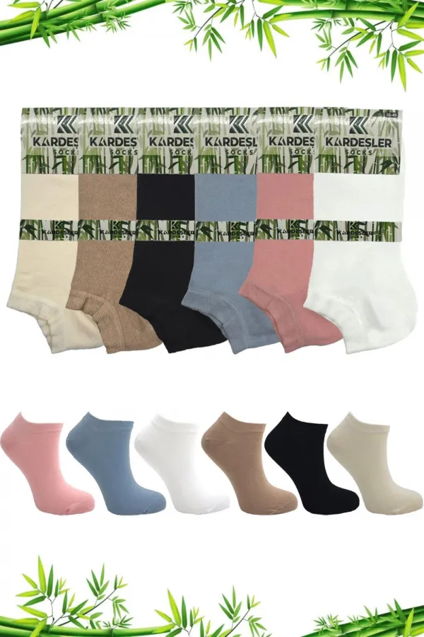 Kadın Bambu Asorti Patik Çorap Çok Renkli Dikişsiz 6'Lı Paket
