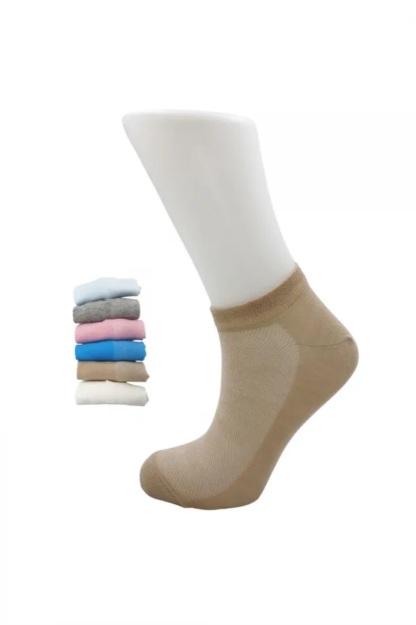 Kadın Patik Asorti Çok Renkli Pamuklu Çorap Pirinç Örgü 6'Lı Paket