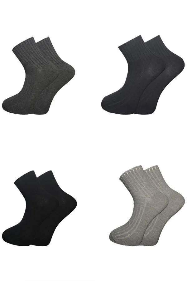 Erkek Pamuklu Diyabetik Çorabı Yarım Konç Tenis Sıkmayan Çorap Çok Renkli 4'Lü Paket
