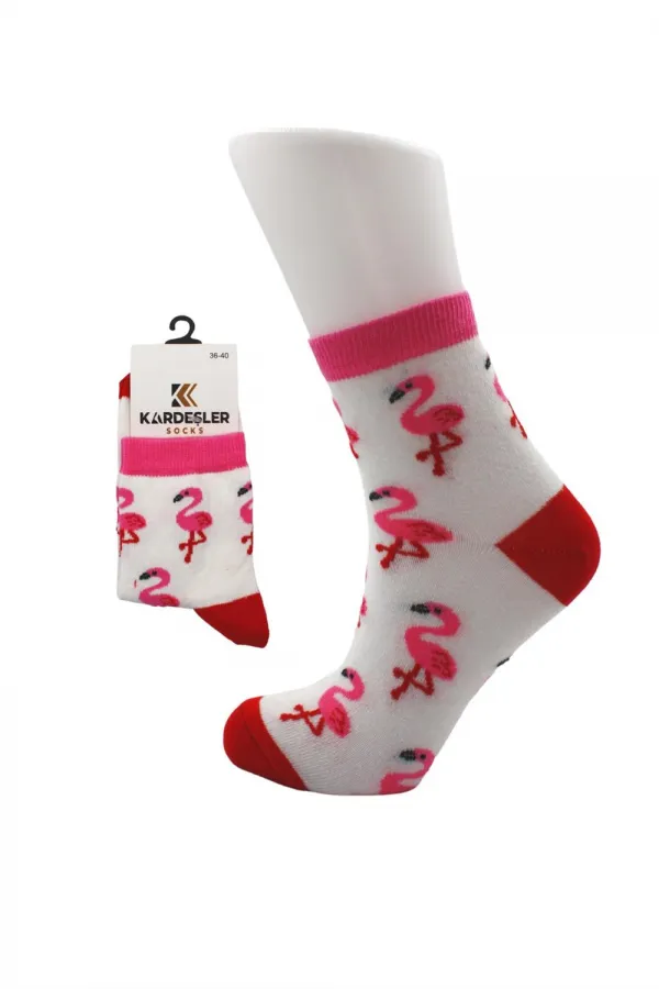 Chaussettes en coton à demi-revers colorées pour femmes, motif flamant rose, lot de 6