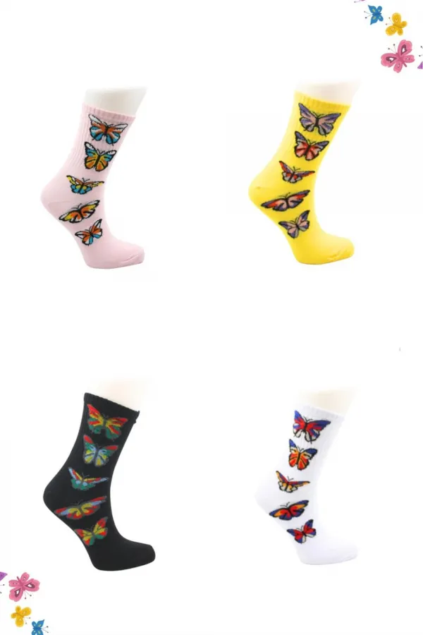 Chaussettes courtes en coton à motifs colorés pour femmes, lot de 4 KÇ-Pdk